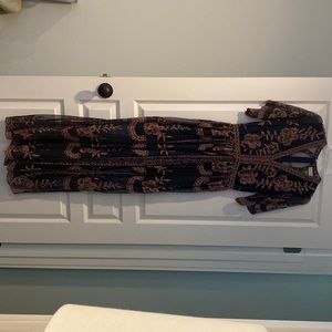 Embroidered navy boho maxi dress